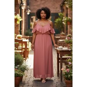 🌸 Eva Rust Ruffle Chiffon Bridesmaid Dress - Size 3XL Wedding Formal Long